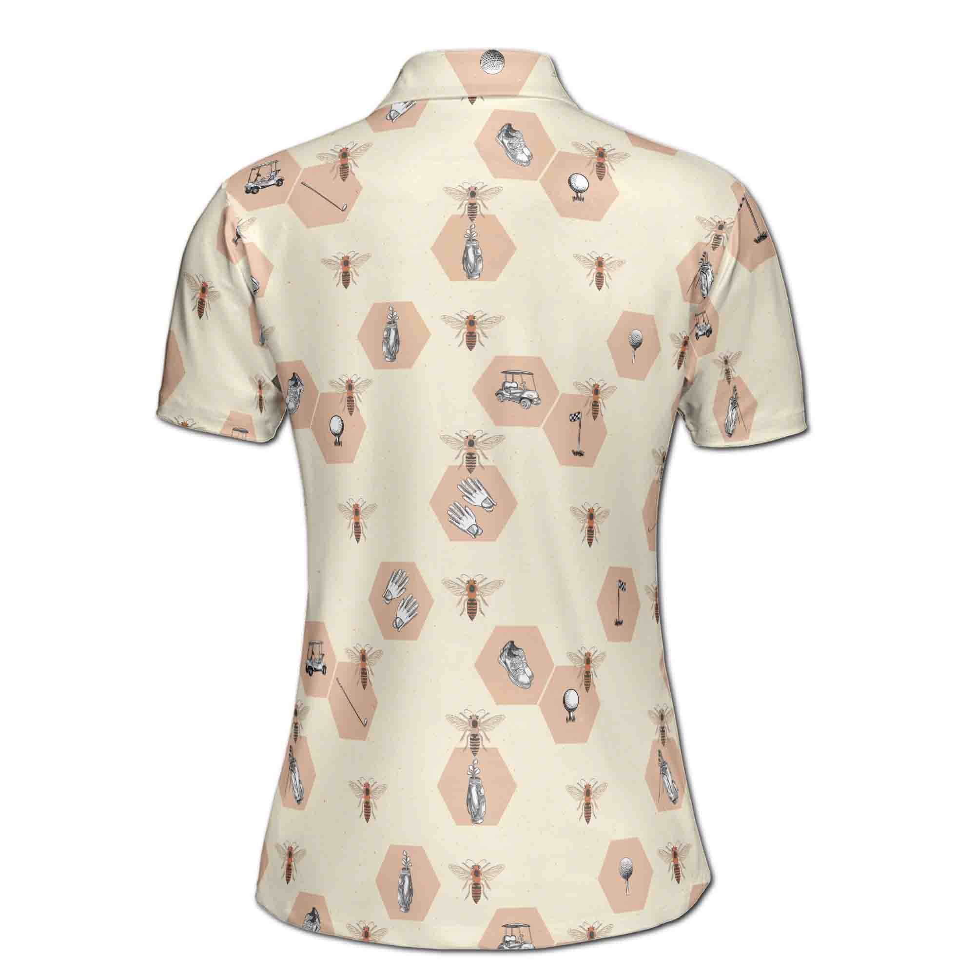 Personalized Women's Golf Shirt Polo - Cute Beehive Pattern Bee With Golf