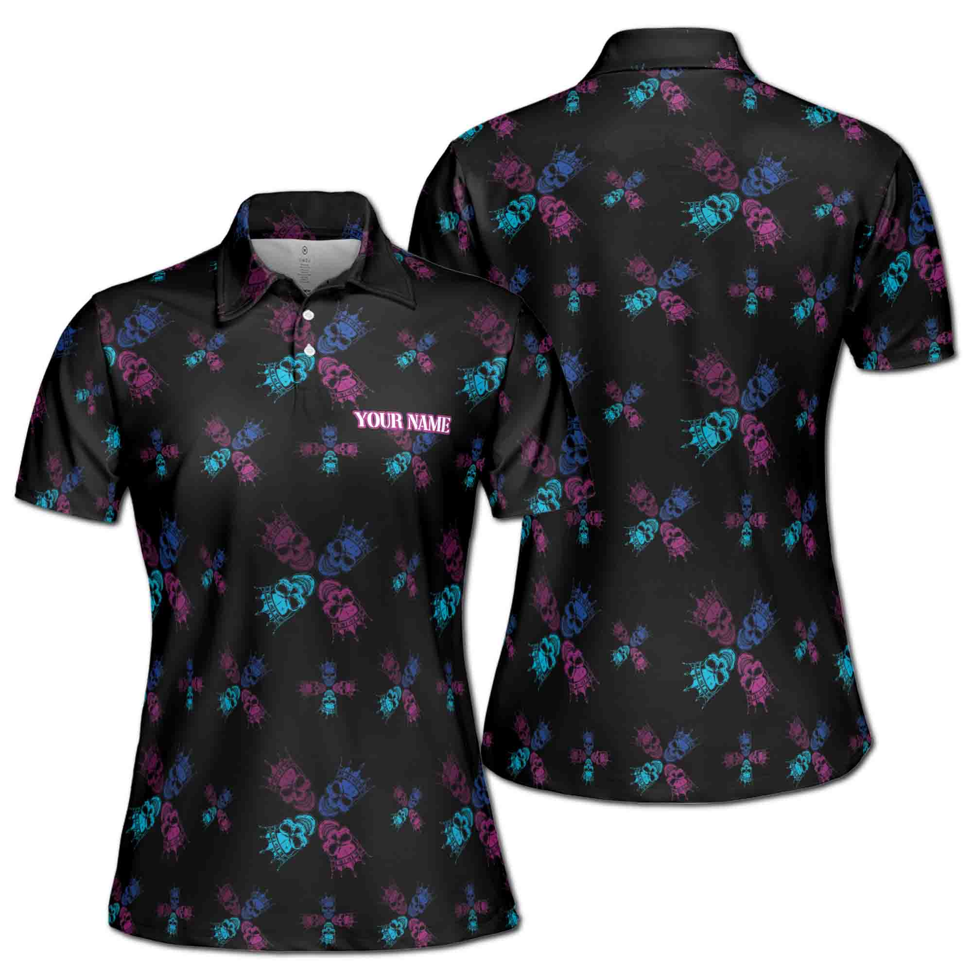 Personalized Women's Golf Shirt Polo - Funny Skull King Pattern Golf