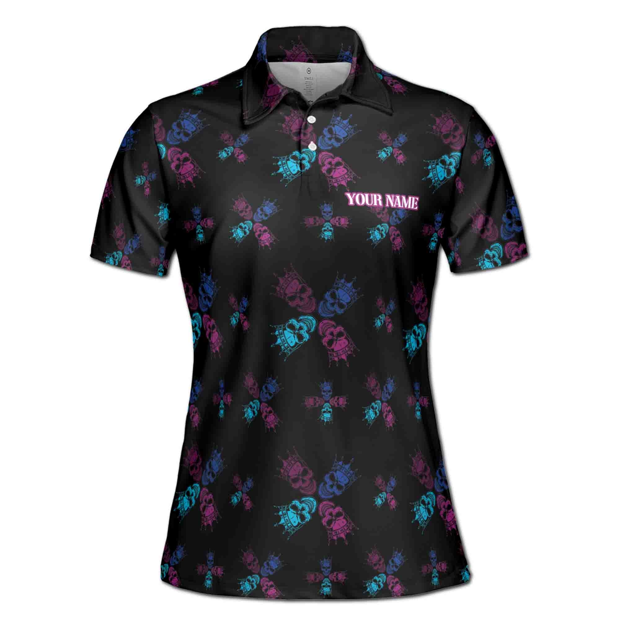 Personalized Women's Golf Shirt Polo - Funny Skull King Pattern Golf