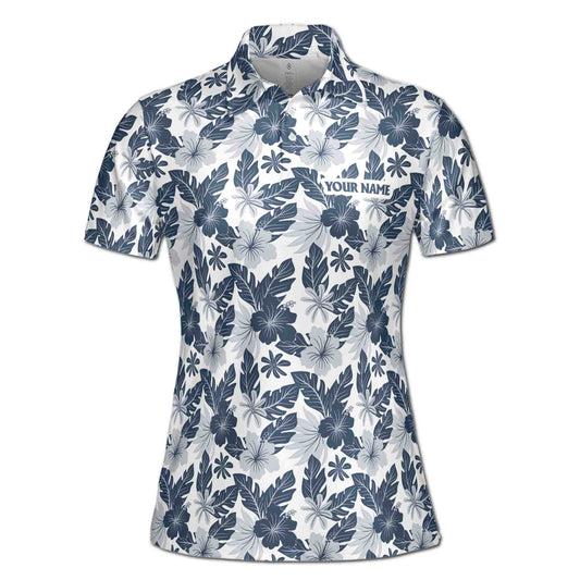 Personalized Women's Golf Shirt Polo - Gray Floral Palm Leaf Golf
