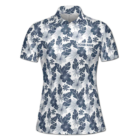 Personalized Women's Golf Shirt Polo - Gray Floral Palm Leaf Golf
