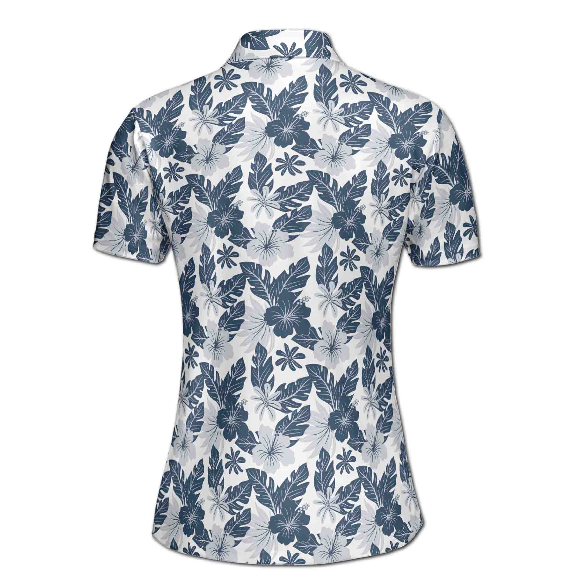 Personalized Women's Golf Shirt Polo - Gray Floral Palm Leaf Golf