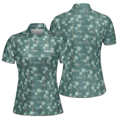 Personalized Women's Golf Shirt Polo - Ocean Palm Tree Golf