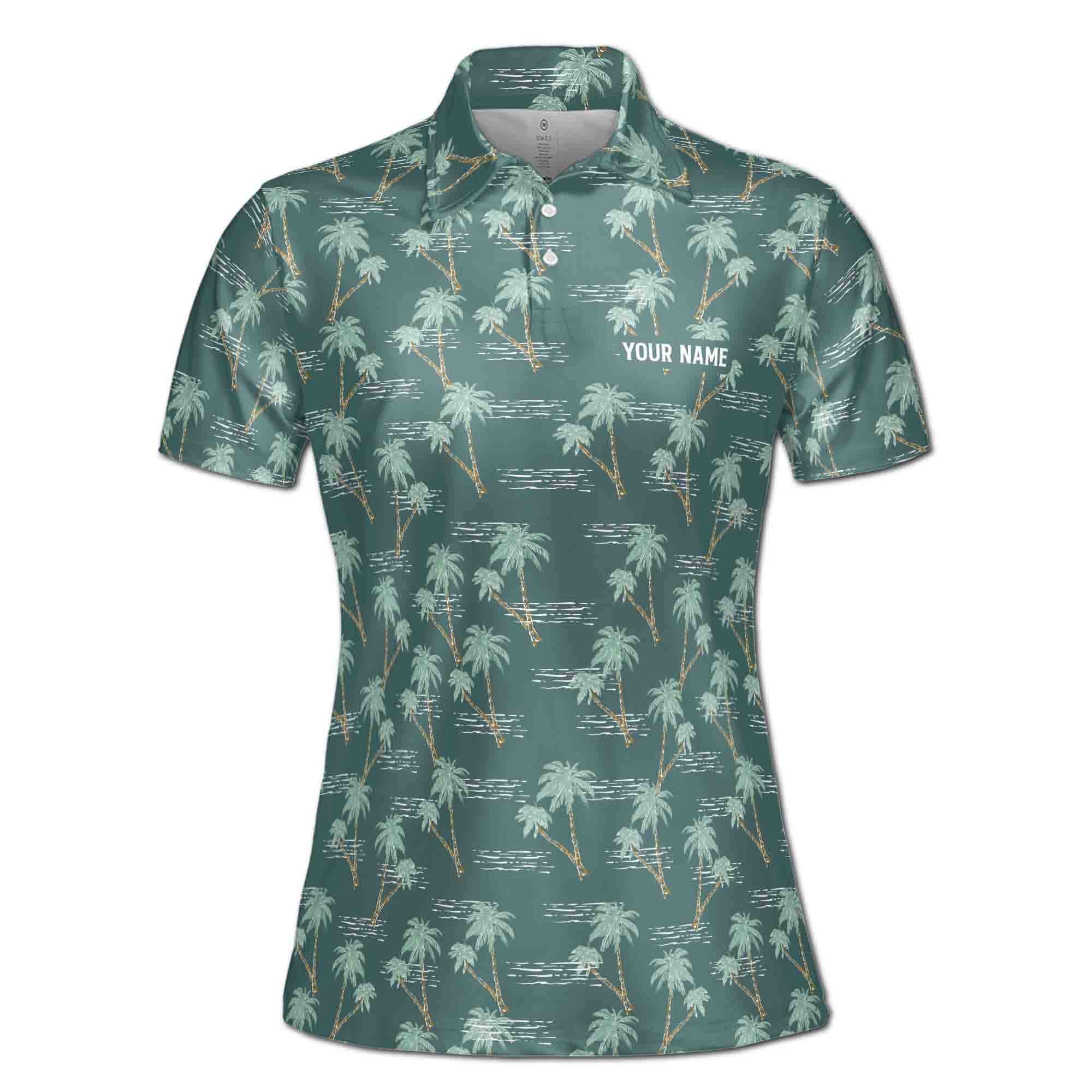 Personalized Women's Golf Shirt Polo - Ocean Palm Tree Golf