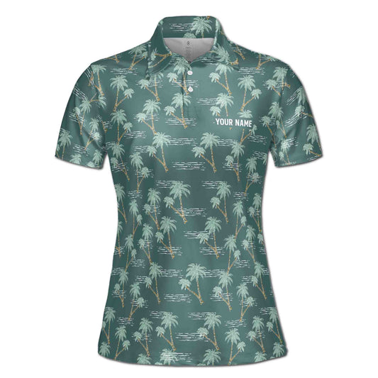 Personalized Women's Golf Shirt Polo - Ocean Palm Tree Golf