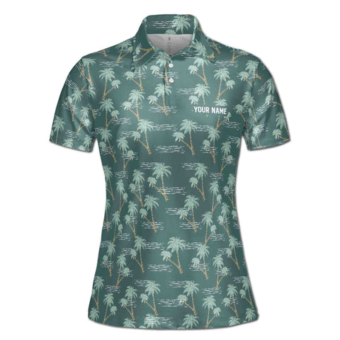 Personalized Women's Golf Shirt Polo - Ocean Palm Tree Golf