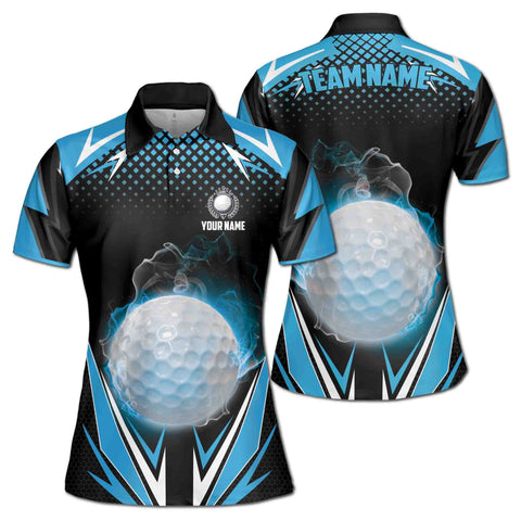 Personalized Women's Golf Shirt Polo - Blue Lightning Pattern Passion Golfer