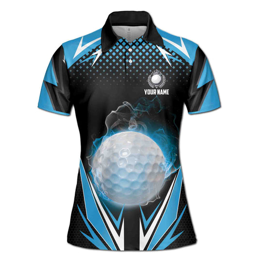 Personalized Women's Golf Shirt Polo - Blue Lightning Pattern Passion Golfer