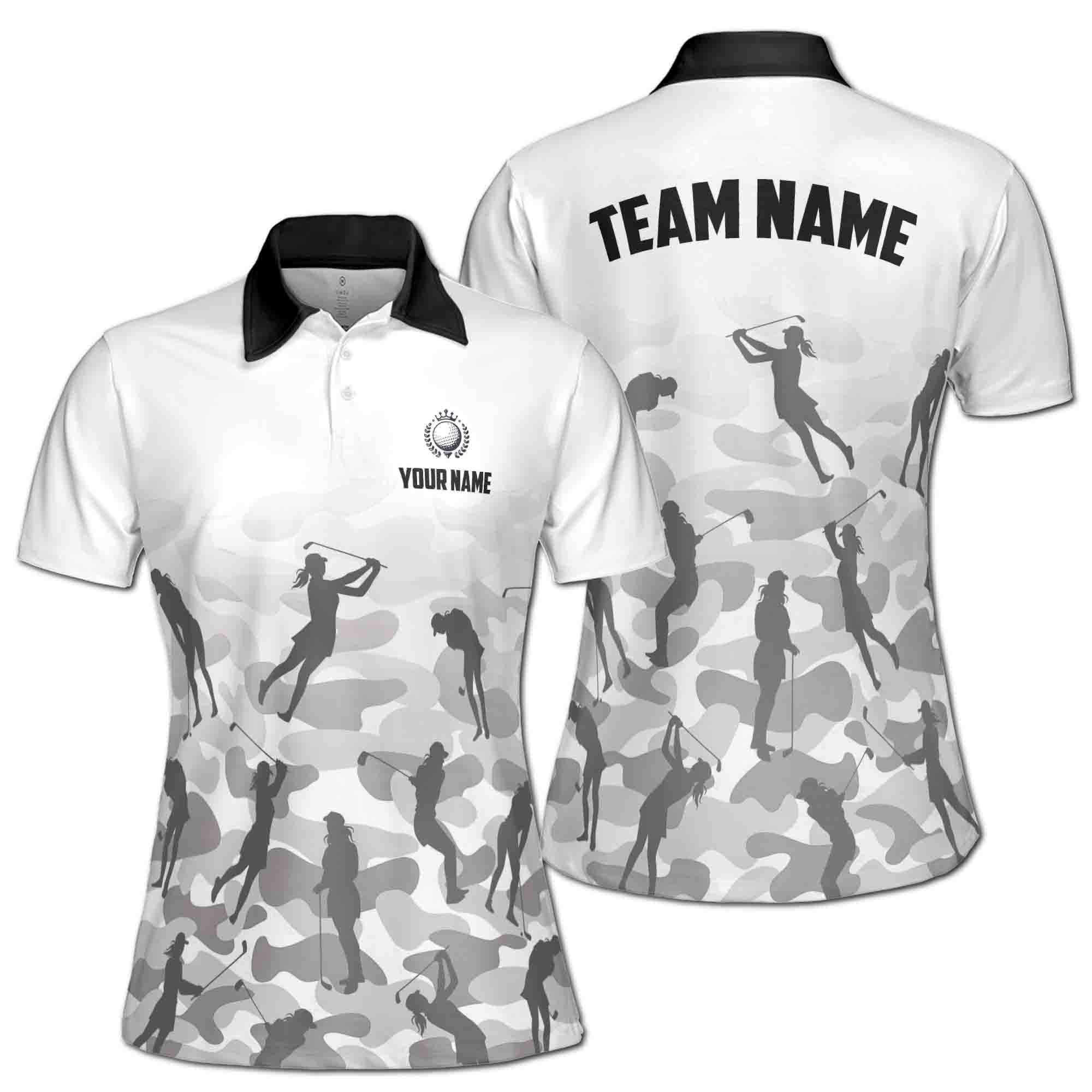 Personalized Women's Golf Shirt Polo - Gray Camo Camouflage Lady Golfer