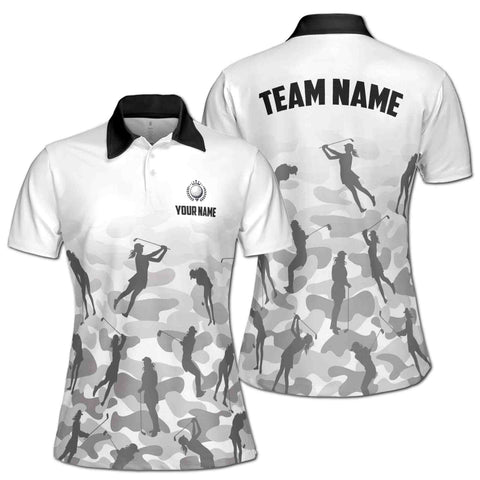 Personalized Women's Golf Shirt Polo - Gray Camo Camouflage Lady Golfer