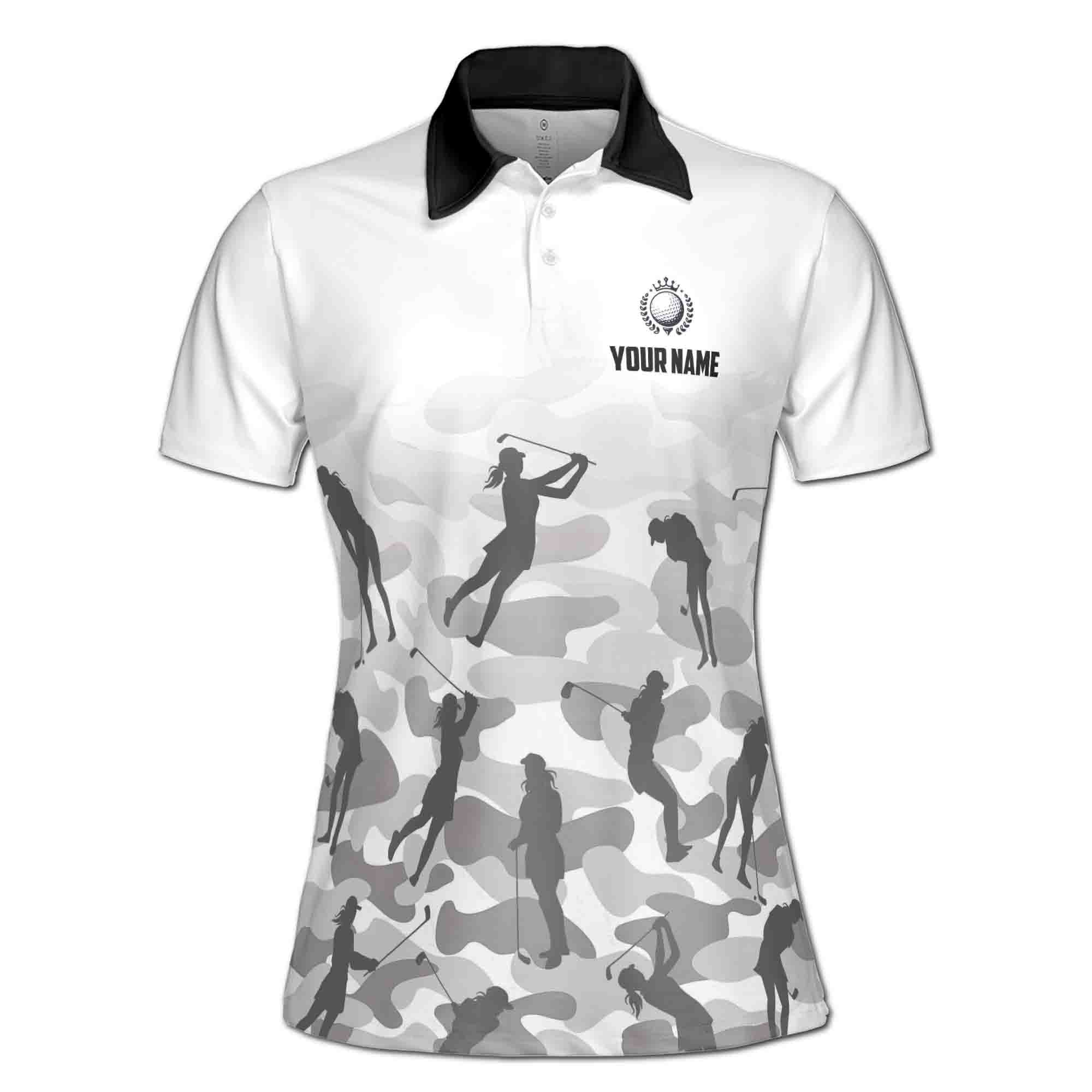 Personalized Women's Golf Shirt Polo - Gray Camo Camouflage Lady Golfer