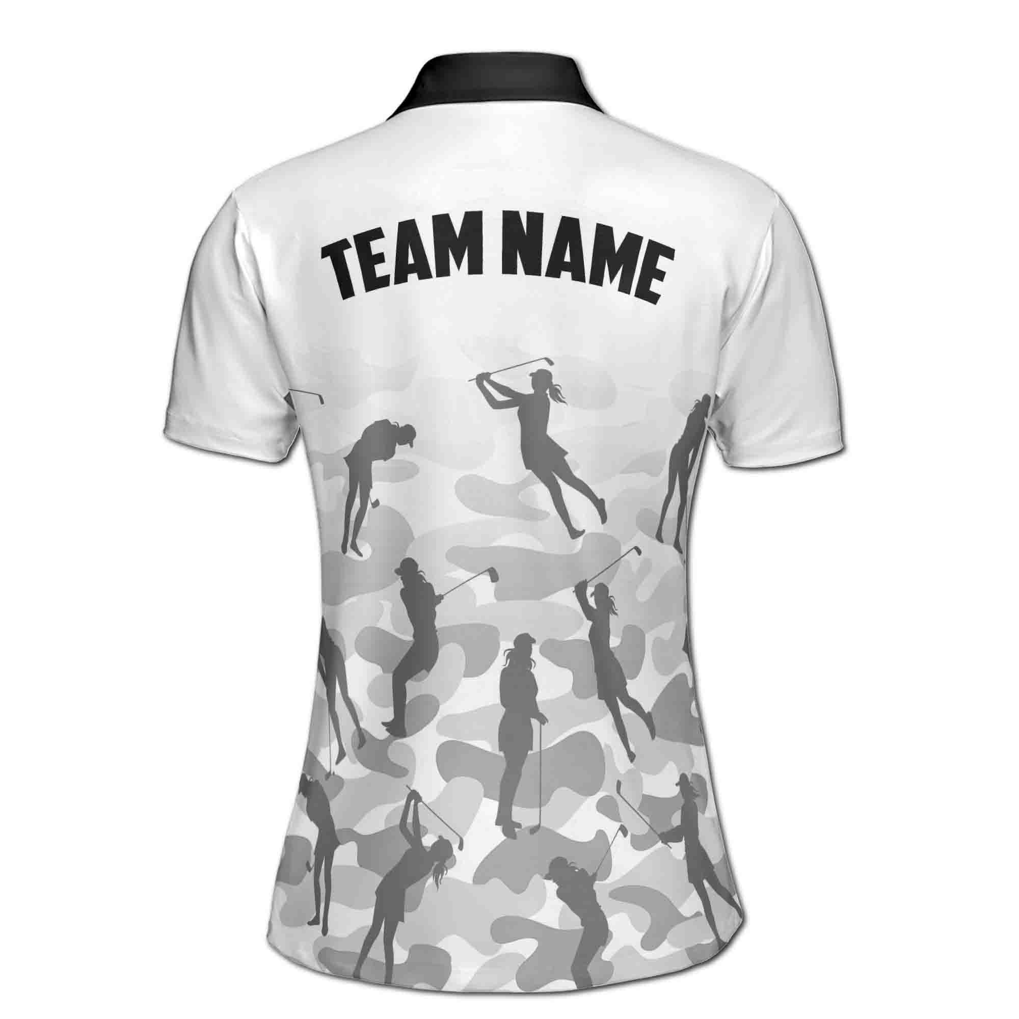 Personalized Women's Golf Shirt Polo - Gray Camo Camouflage Lady Golfer