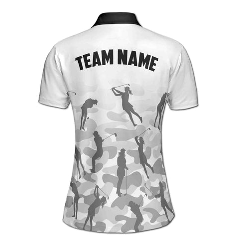 Personalized Women's Golf Shirt Polo - Gray Camo Camouflage Lady Golfer