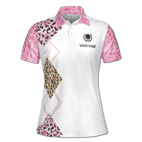 Personalized Women's Golf Shirt Polo - Leopard Argyle Talk To Me Birdie