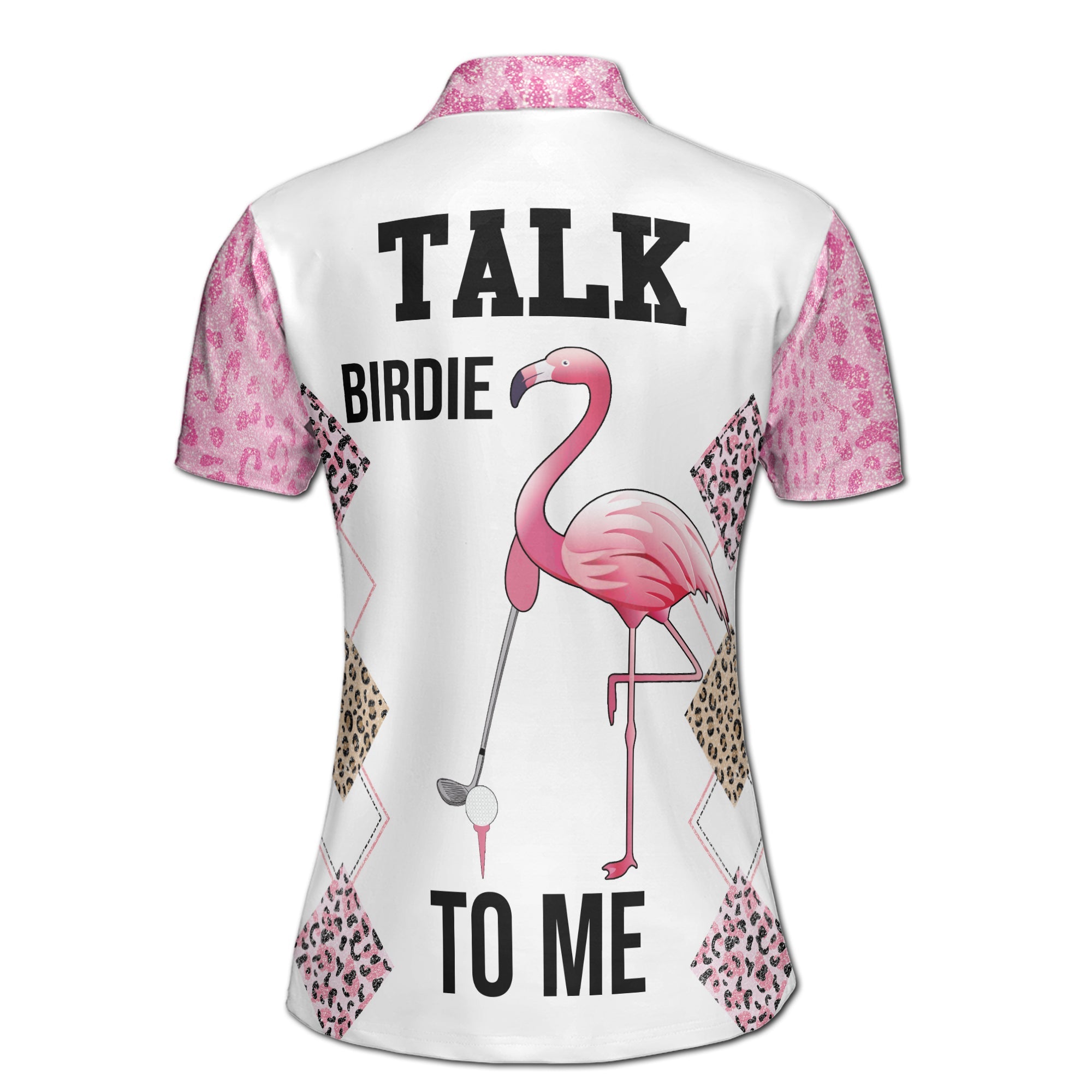 Personalized Women's Golf Shirt Polo - Leopard Argyle Talk To Me Birdie