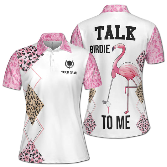 Personalized Women's Golf Shirt Polo - Leopard Argyle Talk To Me Birdie