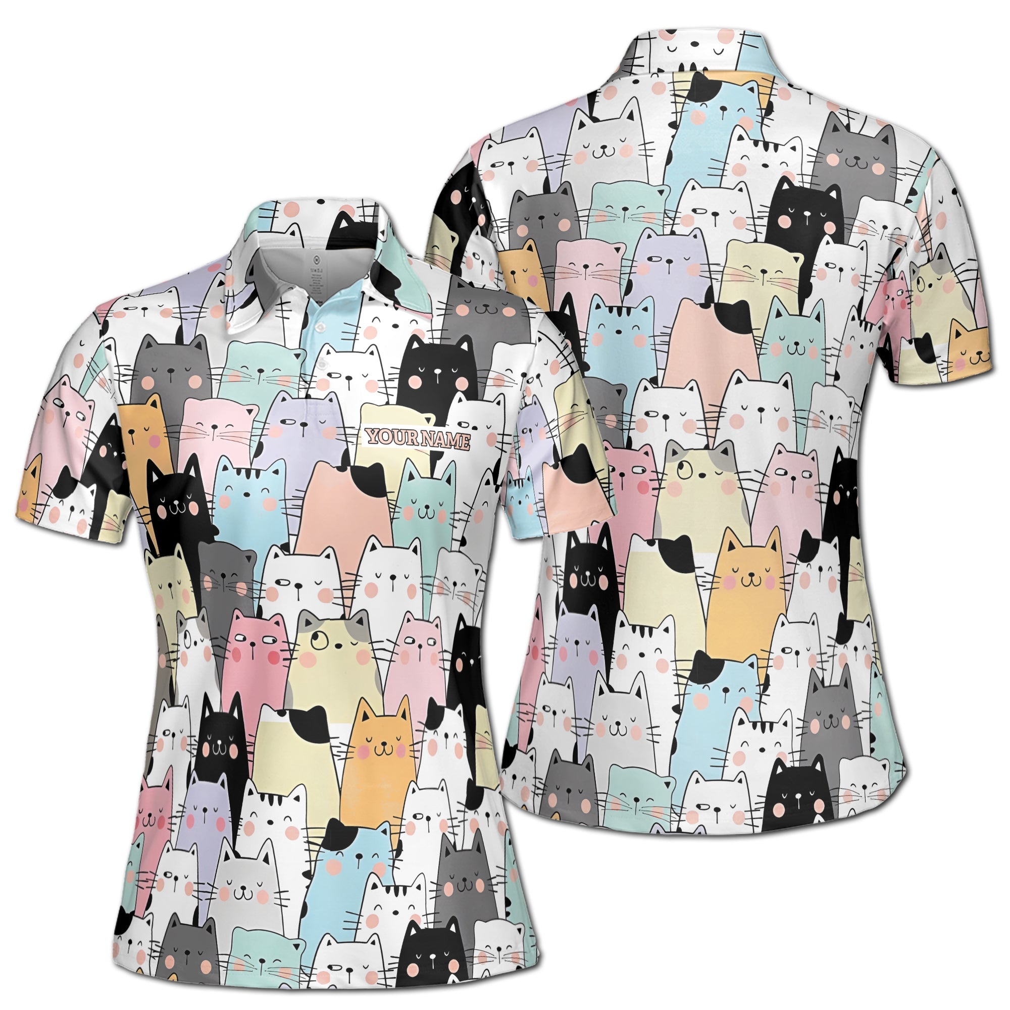 Personalized Women's Golf Shirt Polo - Funny Meow Lover Cute Cats Golf