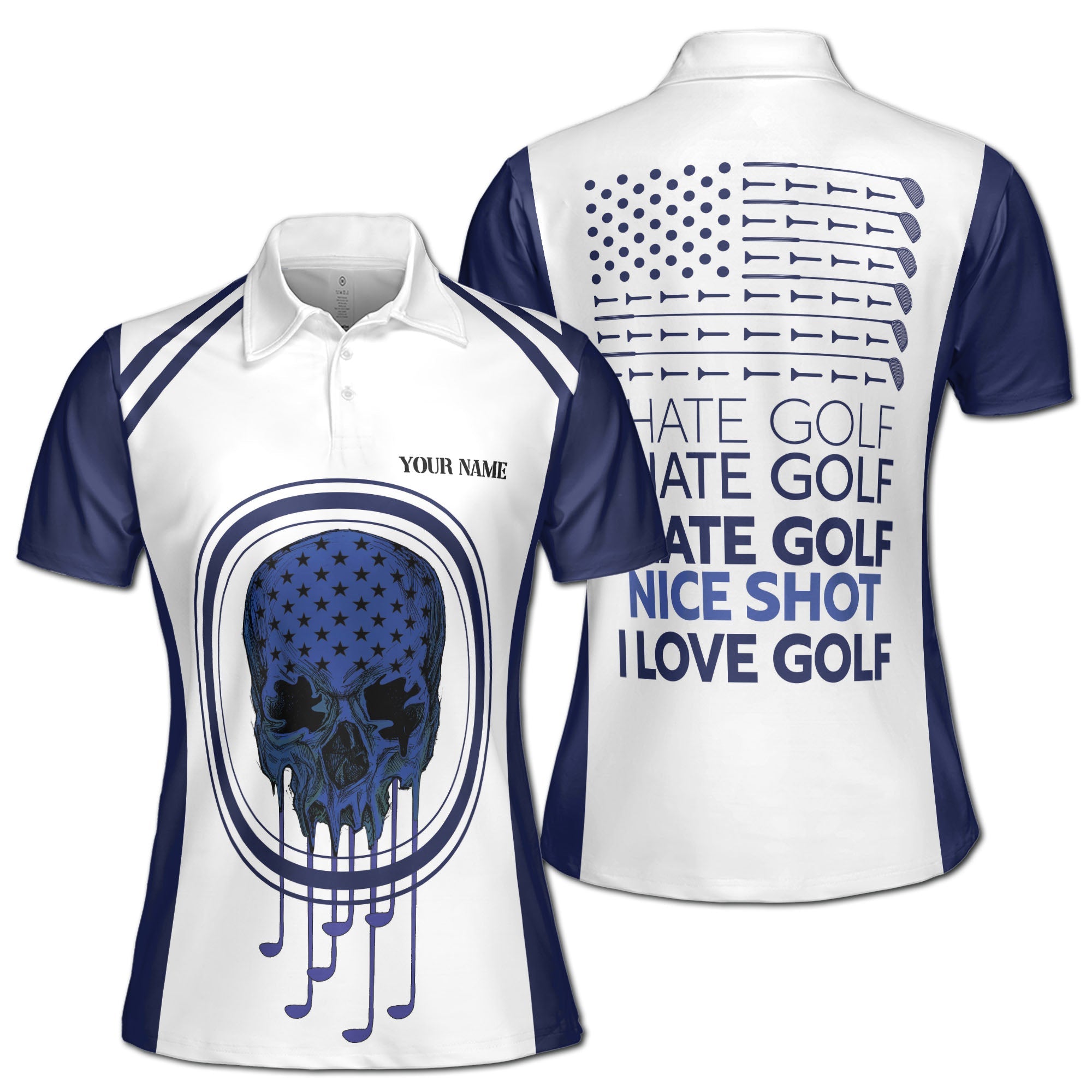 Personalized Women's Golf Shirt Polo - Skull Golfer Nice Shot I Love Golf