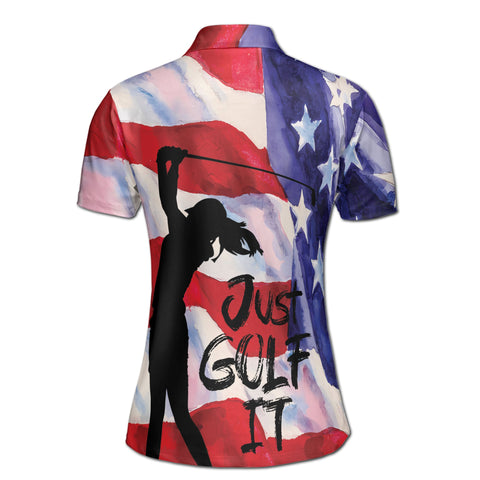 Personalized Women's Golf Shirt Polo - Patriotic Watercolor America Just Golf It