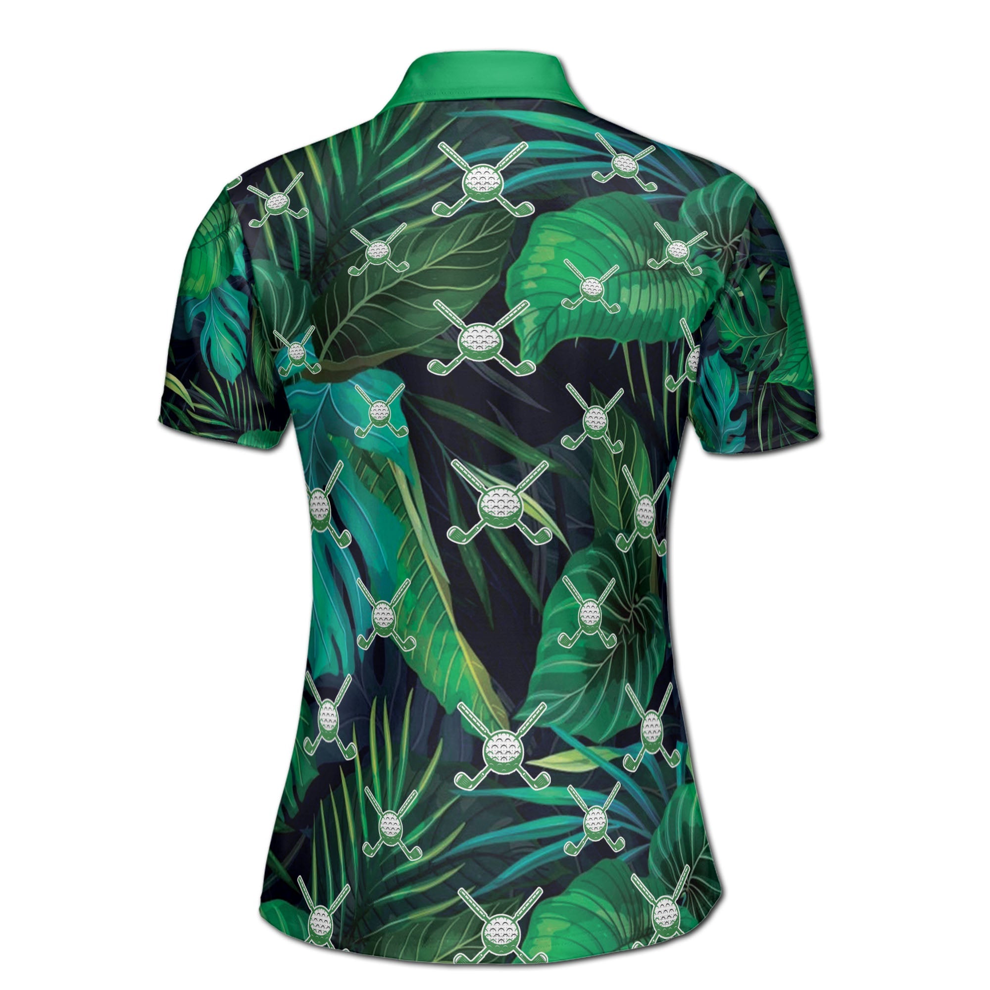 Personalized Women's Golf Shirt Polo - Green Tropical Palm Leaf Golf Lover