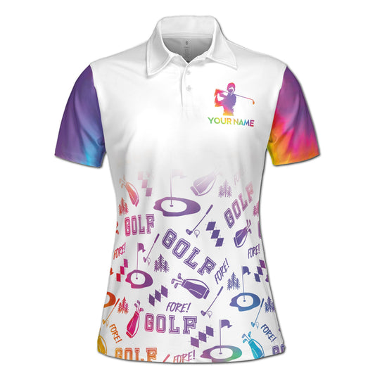 Personalized Women's Golf Shirt Polo - Rainbow Lady Swing, Swear, Repeat Golf