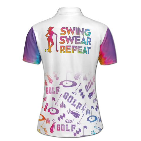 Personalized Women's Golf Shirt Polo - Rainbow Lady Swing, Swear, Repeat Golf