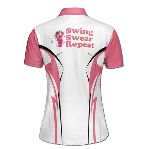 Personalized Women's Golf Shirt Polo - Pink Golf Swing, Swear, Repeat