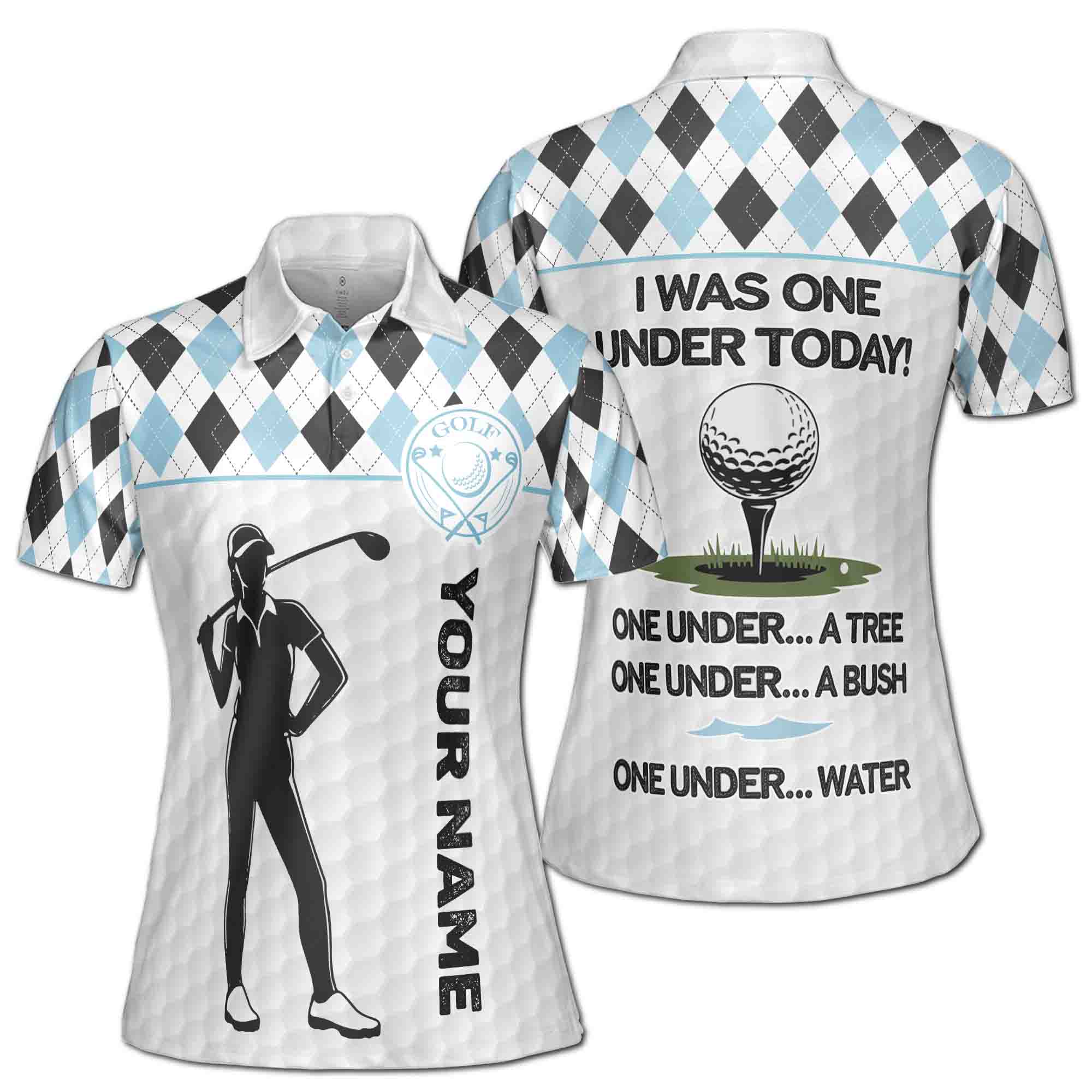 Personalized Women's Golf Shirt Polo - Pastel Argyle I Was One Under Today Lady Golfer
