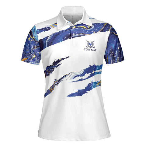Personalized Women's Golf Shirt Polo - Swing Swear Repeat Marble Pattern Golf
