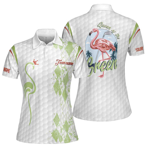Personalized Women's Golf Shirt Polo - Queen Of The Green Flamingo Queen Of Golf