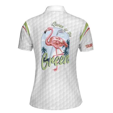 Personalized Women's Golf Shirt Polo - Queen Of The Green Flamingo Queen Of Golf