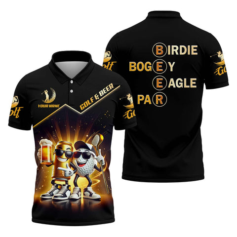 Men’s Personalized Golf Polo Shirt – "Birdie Bogey Eagle Par" Funny Golf & Beer Print