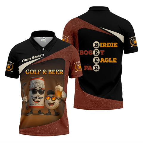 Men’s Personalized Golf Polo Shirt – "Birdie Bogey Eagle Par" Funny Golf & Beer Print