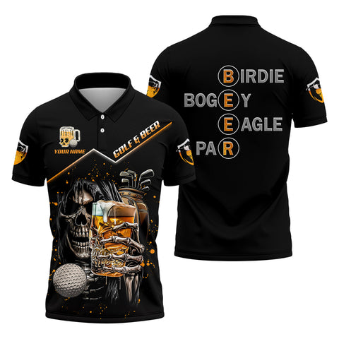 Men’s Personalized Golf Polo Shirt – "Birdie Bogey Eagle Par" Funny Golf & Beer Print