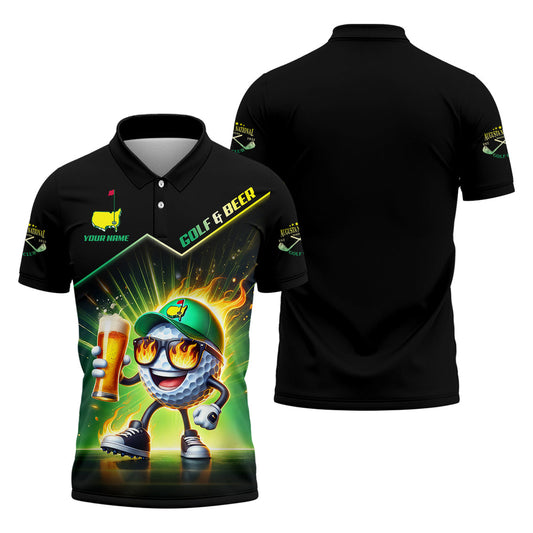 Men’s Personalized Golf Polo Shirt – Augusta Funny Golf & Beer Print