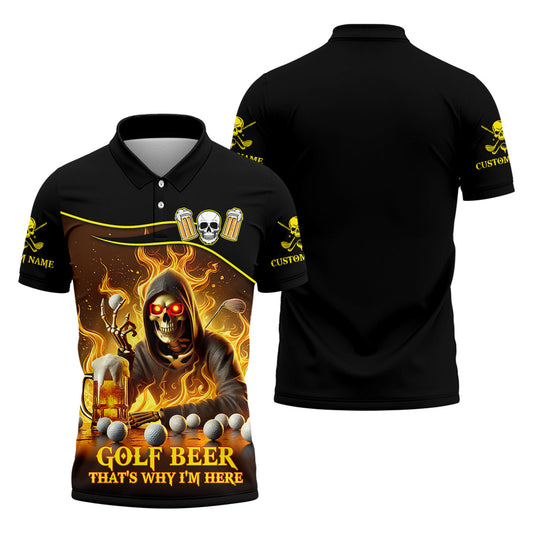 Men’s Personalized Golf Polo Shirt – “That’s Why I’m Here” Funny Golf & Beer Print