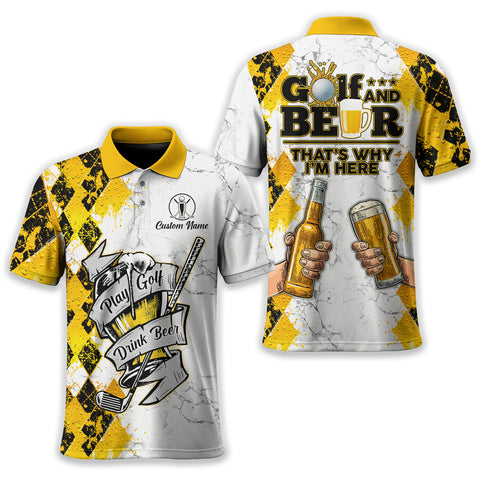 Men’s Personalized Golf Polo Shirt – “That’s Why I’m Here” Funny Golf & Beer Print