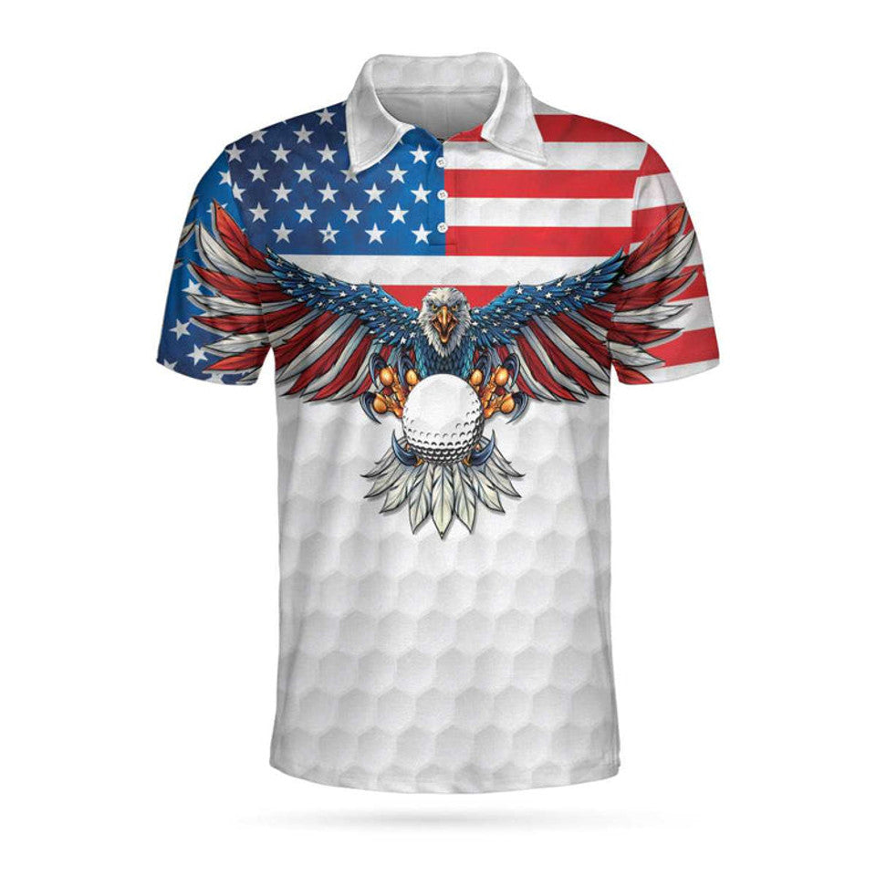 Personalized Men's Golf Shirt Polo - Golf American Flag Eagle White Golf Ball