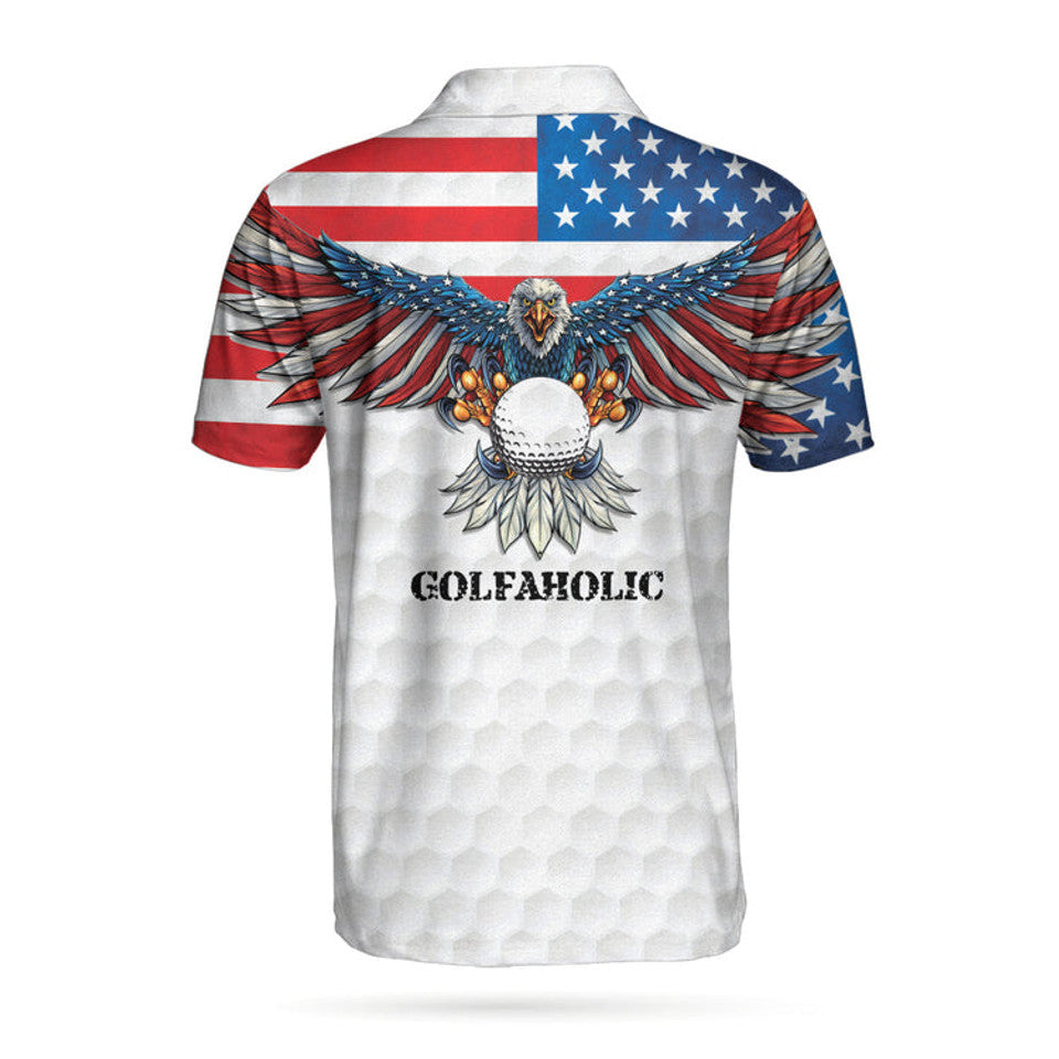 Personalized Men's Golf Shirt Polo - Golf American Flag Eagle White Golf Ball