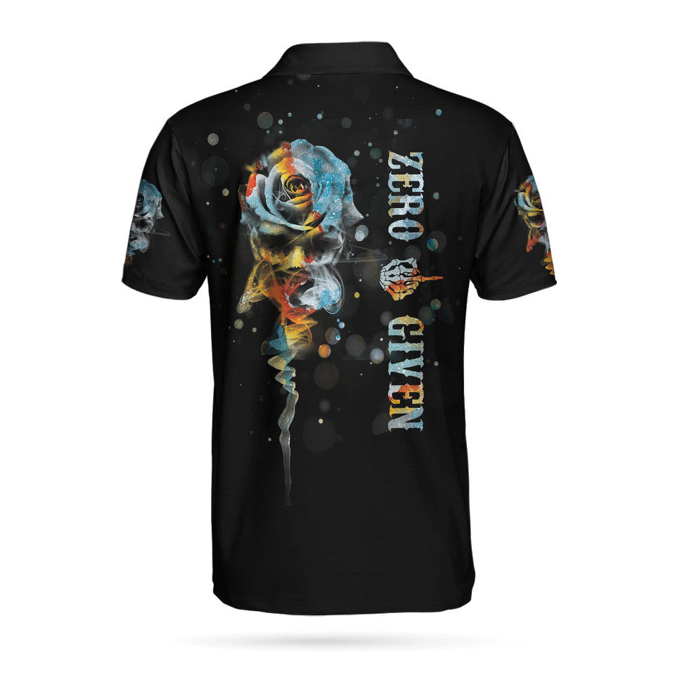 Personalized Men's Golf Shirt Polo - Zero Fck Given Skull Roses Short Best Golf Perfect Gift