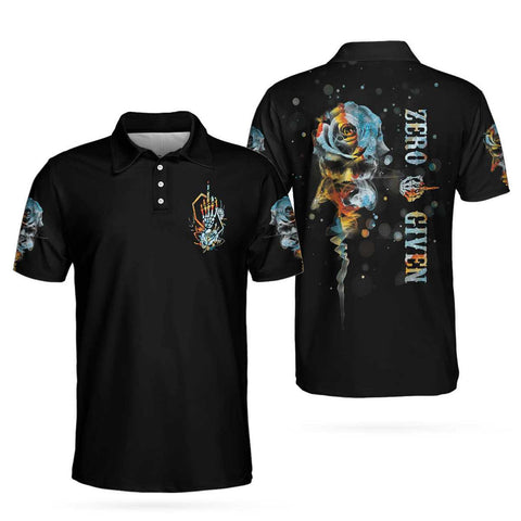 Personalized Men's Golf Shirt Polo - Zero Fck Given Skull Roses Short Best Golf Perfect Gift
