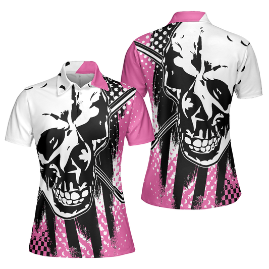 Personalized Women's Golf Shirt Polo - Blade Pink Skull Golf Short Sleeve Unique Gift