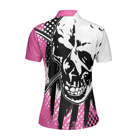 Personalized Women's Golf Shirt Polo - Blade Pink Skull Golf Short Sleeve Unique Gift