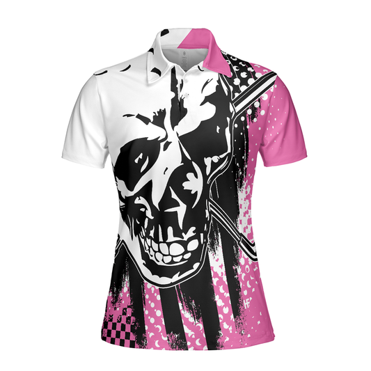 Personalized Women's Golf Shirt Polo - Blade Pink Skull Golf Short Sleeve Unique Gift