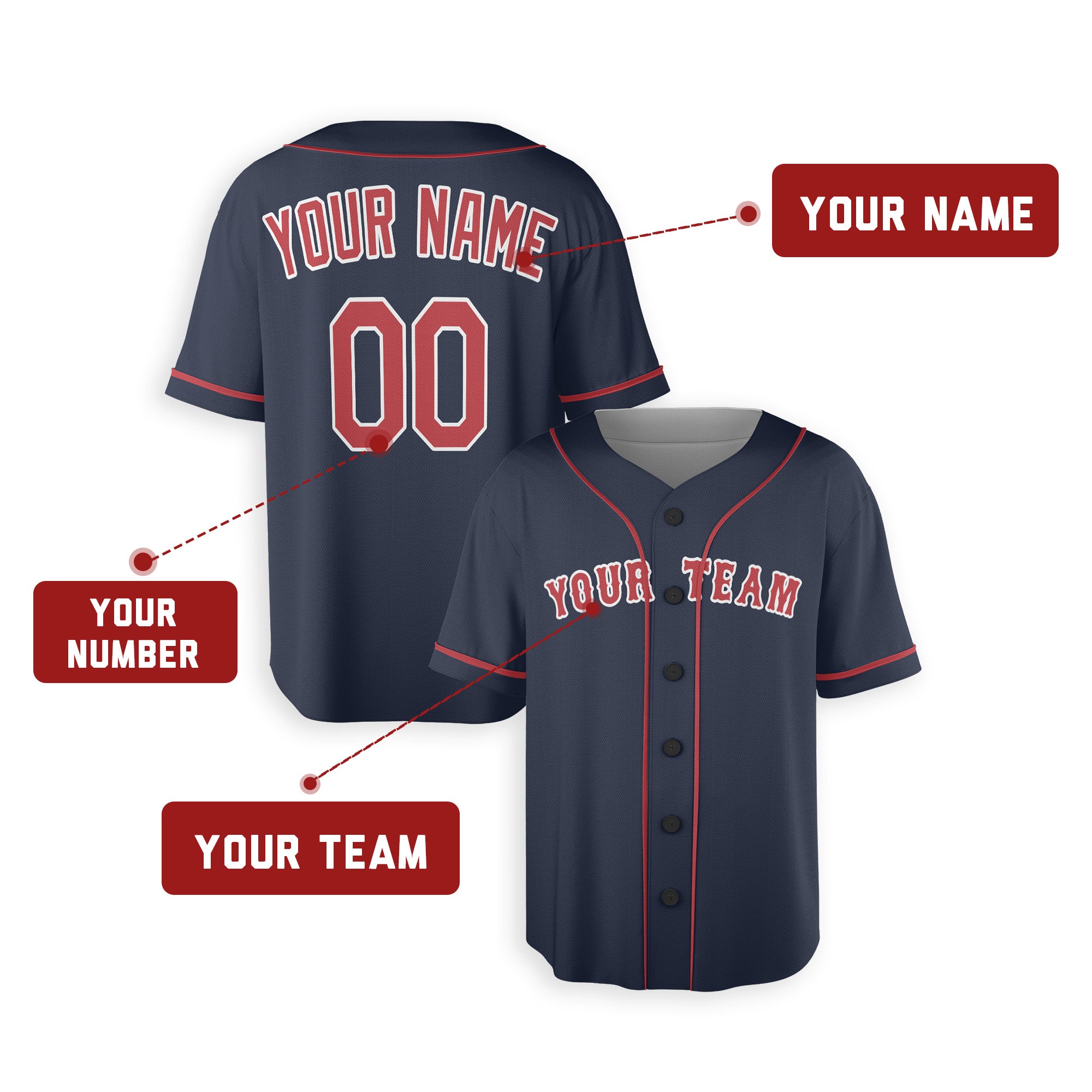 Personalized Boston Fan Navy Baseball Jersey – Alternate Style Custom Name & Number