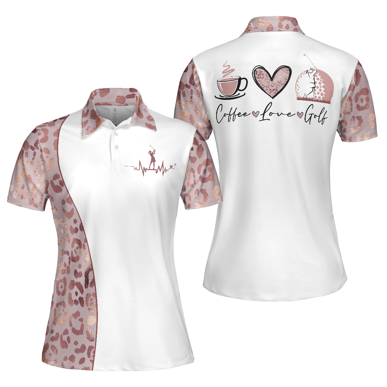 Personalized Women's Golf Shirt Polo - Coffee Love Golf Leopard Pattern Short Sleeve
