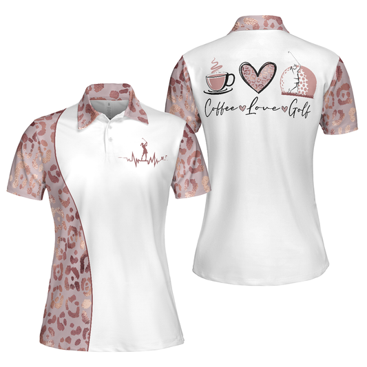 Personalized Women's Golf Shirt Polo - Coffee Love Golf Leopard Pattern Short Sleeve