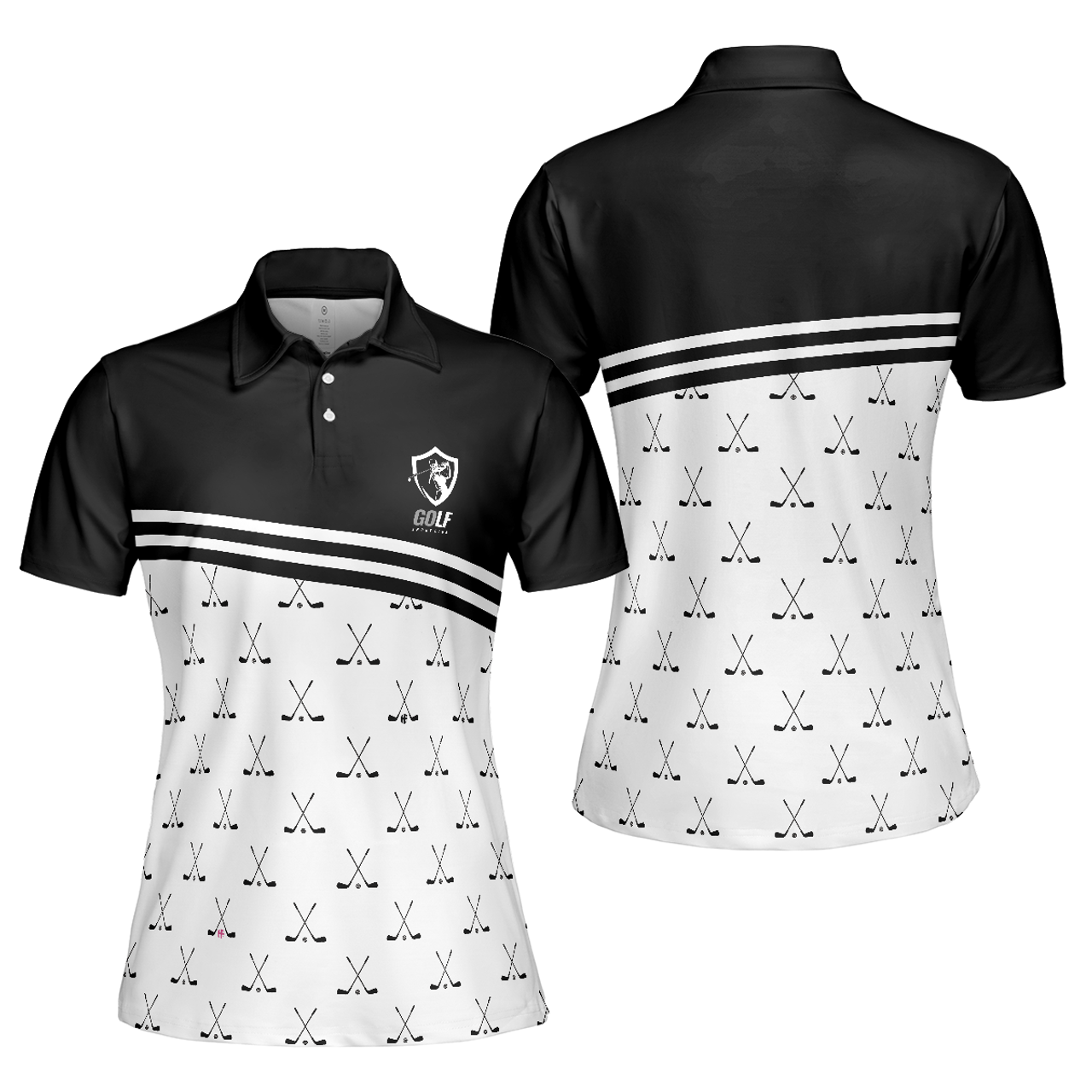 Personalized Women's Golf Shirt Polo - Crossed Black Golf Clubs Golf Short Sleeve For Ladies