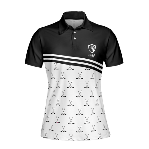 Personalized Women's Golf Shirt Polo - Crossed Black Golf Clubs Golf Short Sleeve For Ladies