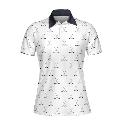 Personalized Women's Golf Shirt Polo - Crossed Golf Clubs Black And White Golf Short Sleeve